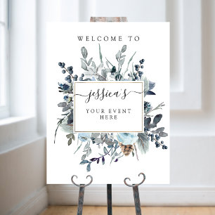Poster Panneau de bienvenue fleurs bleues poussiéreuses p