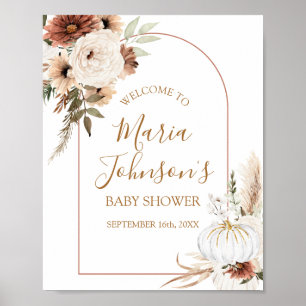 Poster Panneau de bienvenue floral citrouille blanche arc