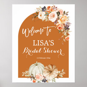 Poster Panneau de bienvenue floral orange brûlé citrouill
