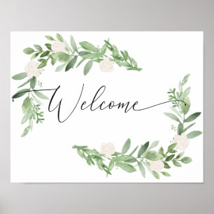 Poster Panneau de bienvenue floral rose - mariage baby sh
