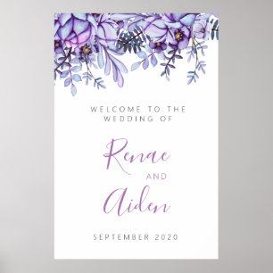 Poster Panneau de bienvenue floral violet et mauve