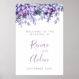 Poster Panneau de bienvenue floral violet et mauve