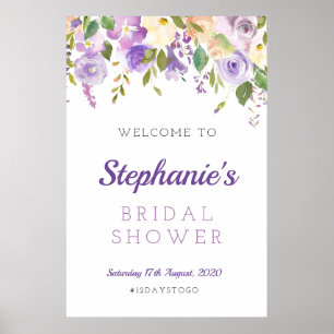 Poster Panneau de bienvenue floral violet, floral violet