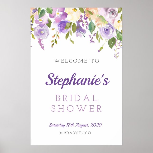 Poster Panneau de bienvenue floral violet, floral violet (Devant)