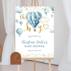 Poster Panneau de bienvenue garçon ballon à air chaud ble