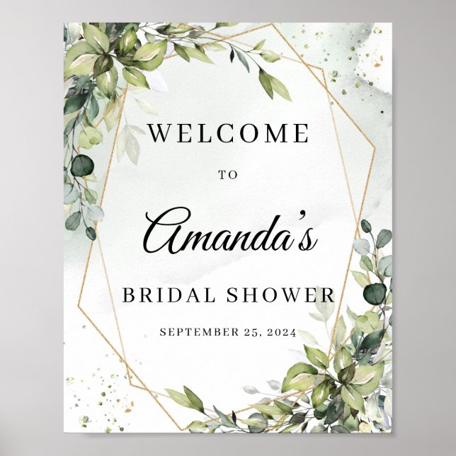 Poster Panneau de bienvenue géométrique or boho feuillage (Devant)