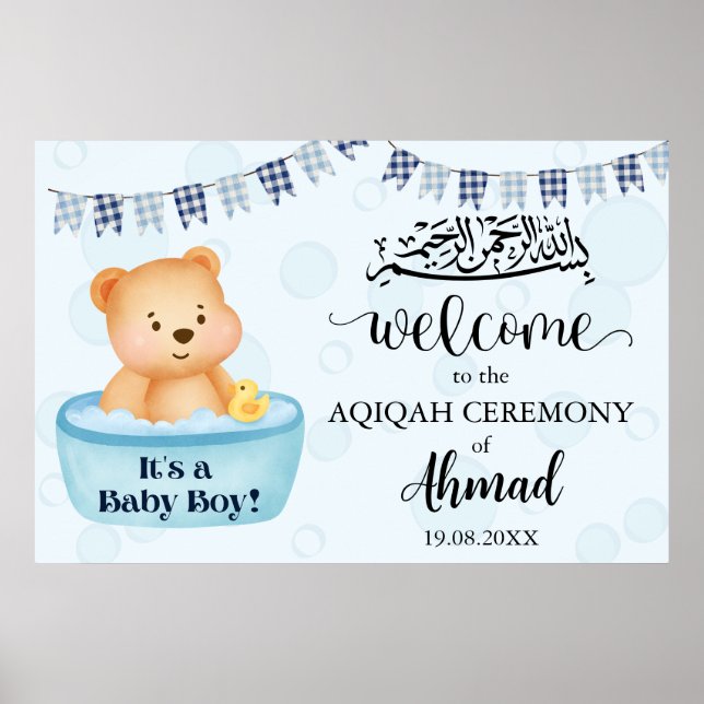 Poster Panneau de bienvenue Instantané Blue Aqiqah Aqeeqa (Devant)