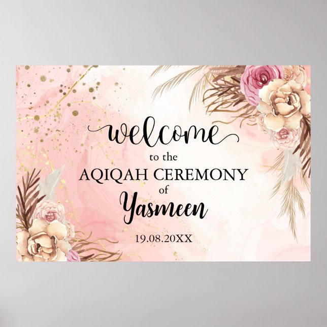 Poster Panneau de bienvenue Instantané Floral Aqiqah Aqee (Devant)