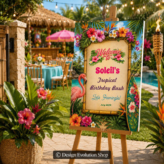 Poster Panneau de bienvenue Luau Tropical Flamingle 
