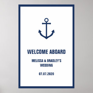 Poster Panneau de bienvenue mariage ancre nautique 81x122