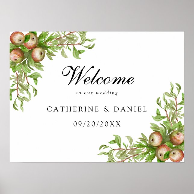 Poster Panneau de bienvenue Mariage aux pommes d'aquarell (Devant)