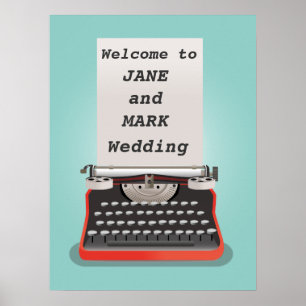 Poster Panneau de bienvenue mariage avec machine à écrire