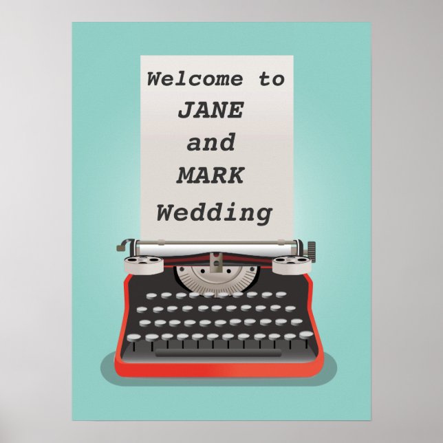 Poster Panneau de bienvenue mariage avec machine à écrire (Devant)