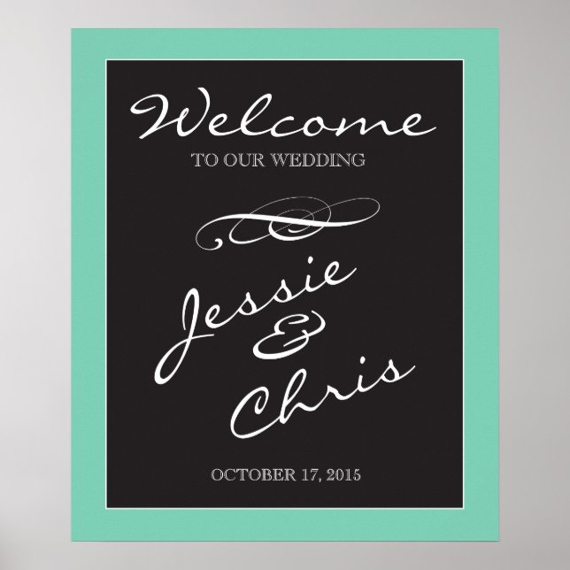 Poster Panneau de bienvenue mariage blanc sur bordure per (Devant)