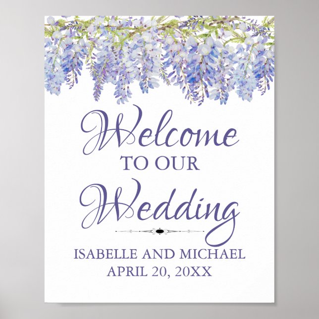 Poster Panneau de bienvenue Mariage bleu violet (Devant)