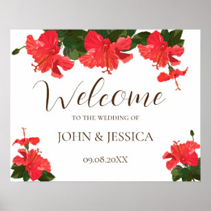 Poster Panneau de bienvenue mariage de fleurs d'hibiscus 