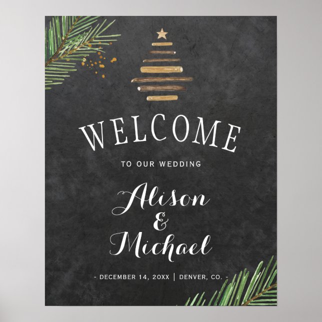 Poster Panneau de bienvenue mariage de pin d'hiver modern (Devant)