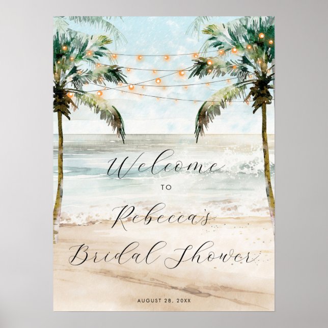 Poster panneau de bienvenue mariage de plage palmiers tro (Devant)