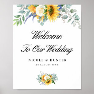Poster panneau de bienvenue mariage de tournesol aquarell