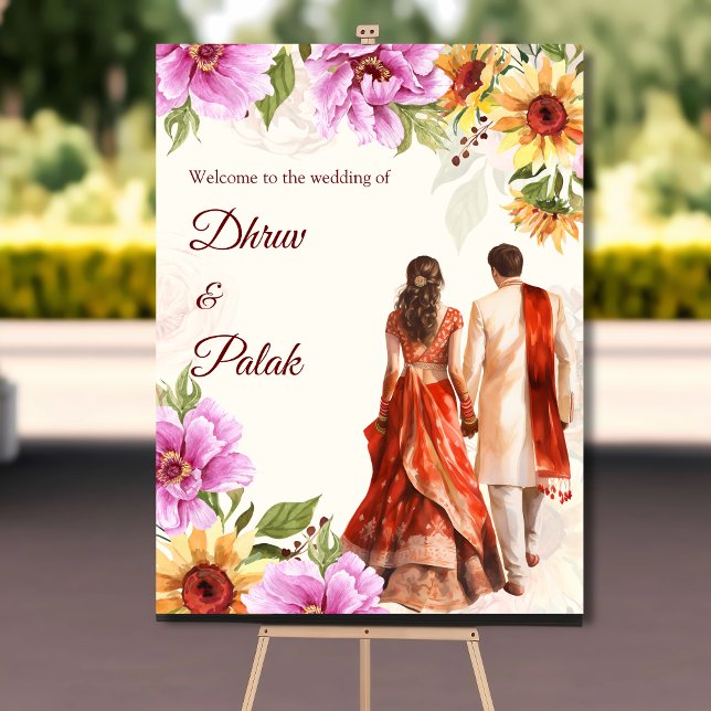 Poster Panneau de bienvenue mariage du couple indien Sunf (Créateur téléchargé)