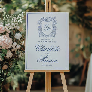 Poster Panneau de Bienvenue Mariage Élégant Crête Florale