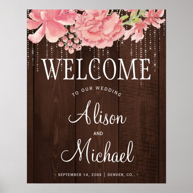 Poster Panneau de bienvenue mariage floral (Devant)