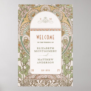 Poster Panneau de Bienvenue Mariage Vintage Art Nouveau p