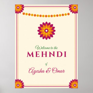 Poster Panneau de Bienvenue Mehndi Marigold pour Mariage 