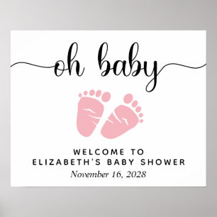 Poster Panneau de bienvenue Oh Baby Pink Feet Baby Shower