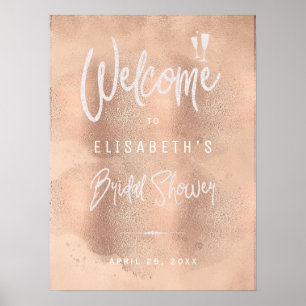 Poster Panneau de bienvenue parties scintillant rose en o