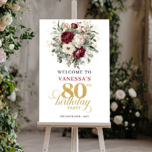 Poster Panneau de bienvenue pour 80e anniversaire à fleur