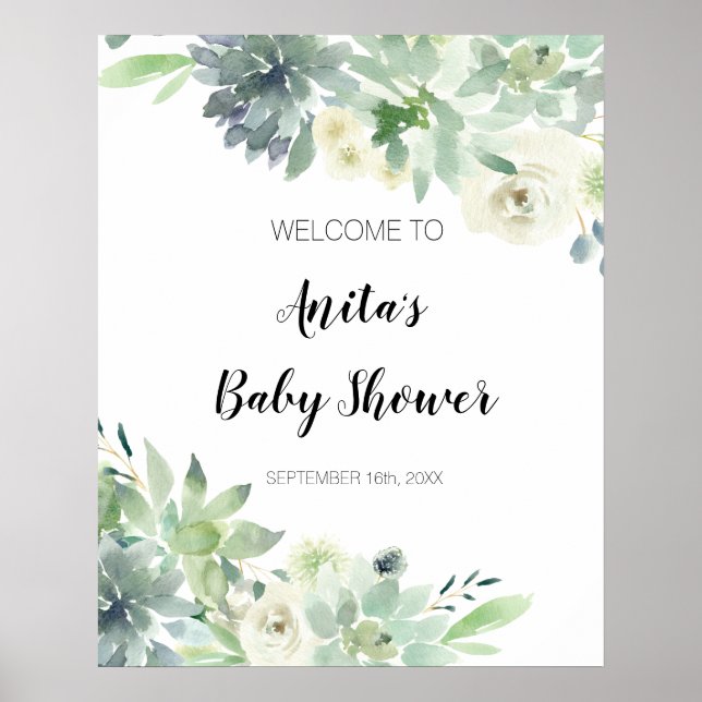 Poster Panneau de bienvenue pour Baby Shower avec Cactus  (Devant)