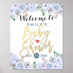 Poster Panneau de bienvenue pour baby shower avec fleurs