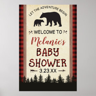 Poster Panneau de bienvenue pour Baby Shower Bear Lumberj