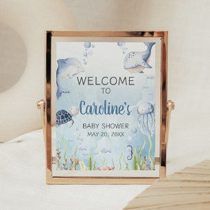 Poster Panneau de bienvenue pour Baby Shower Bleu sous la