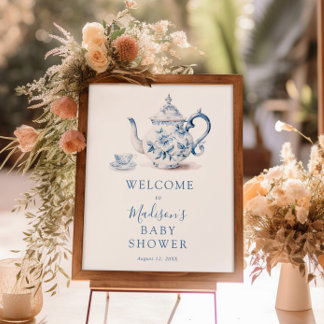 Poster Panneau de bienvenue pour Baby Shower Blue Tea Par