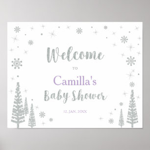 Poster Panneau de bienvenue pour Baby Shower d'hiver, Fil
