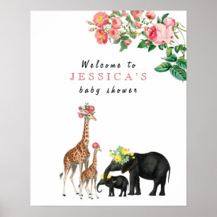 Poster Panneau de bienvenue pour Baby Shower éléphant & g