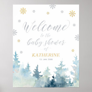 Poster Panneau de bienvenue pour Baby Shower Gold Winter 