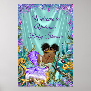 Poster Panneau de bienvenue pour Baby Shower Mermaid Afro