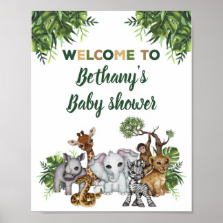 Poster Panneau de bienvenue pour Baby Shower Safari Jungl
