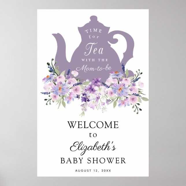 Poster Panneau de bienvenue pour Baby Shower violet pour  (Devant)