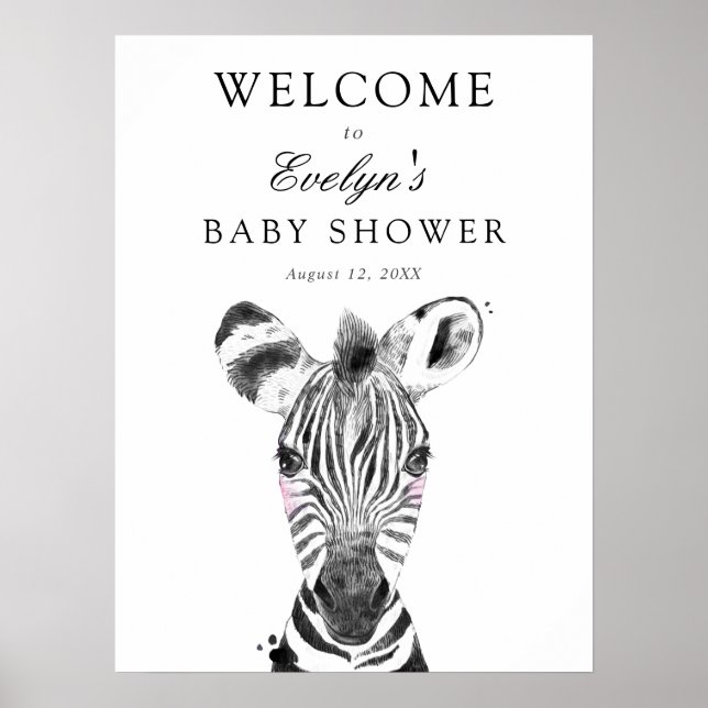 Poster Panneau de bienvenue pour Baby Shower Zèbre (Devant)