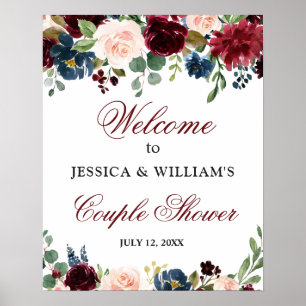 Poster Panneau de bienvenue pour couple Burgundy Navy Flo