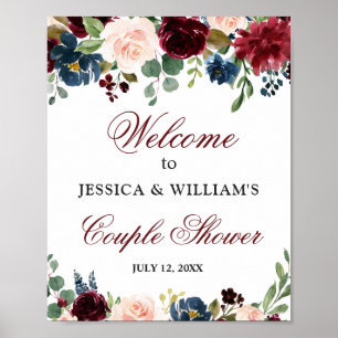 Poster Panneau de bienvenue pour couple Burgundy Navy Flo