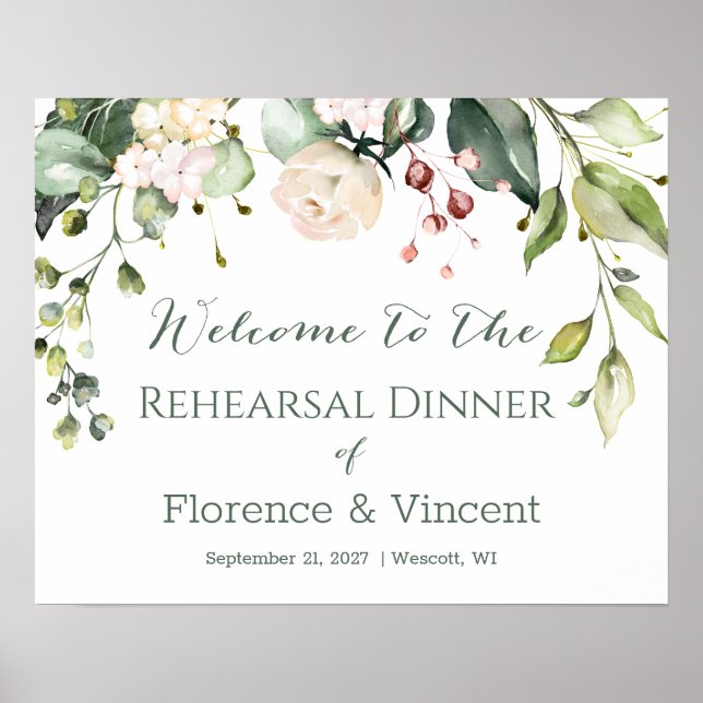 Poster Panneau de bienvenue pour dîner de répétition flor (Devant)