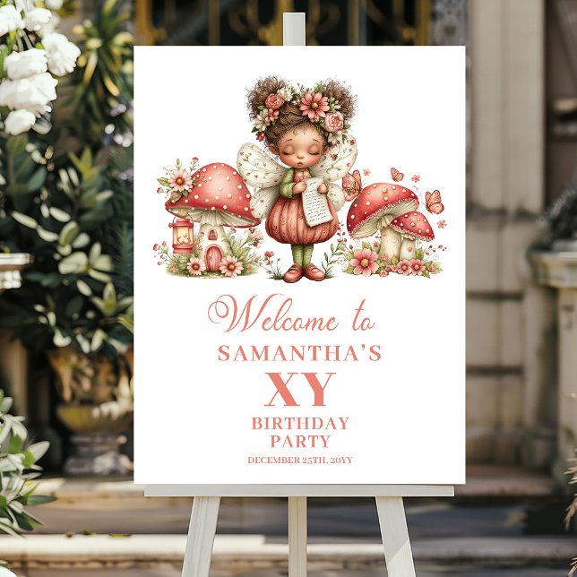 Poster Panneau de bienvenue pour le 6ème anniversaire de  (Floral Whimsical Fairy 6th Birthday Welcome Sign)