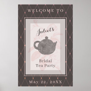 Poster Panneau de bienvenue pour le thé de mariage rose c