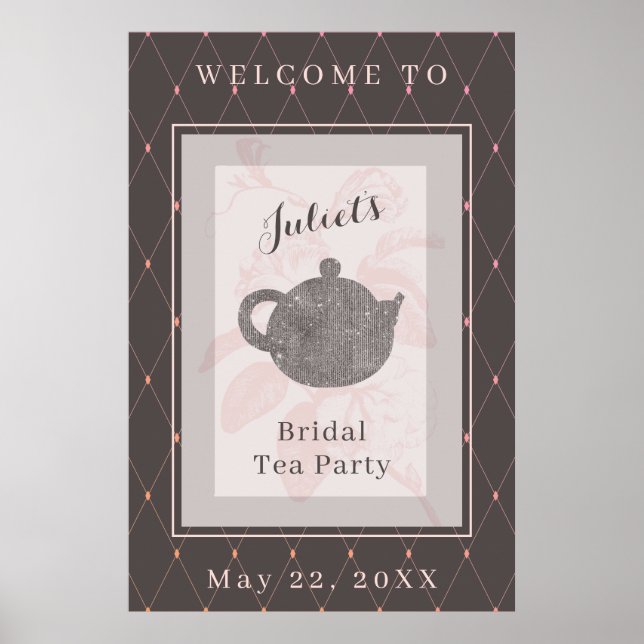Poster Panneau de bienvenue pour le thé de mariage rose c (Devant)