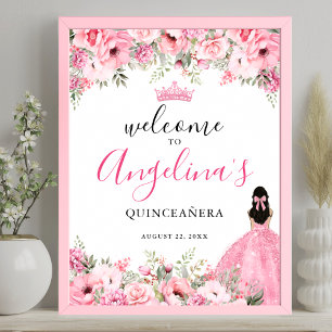 Poster Panneau de bienvenue pour Quinceanera rose